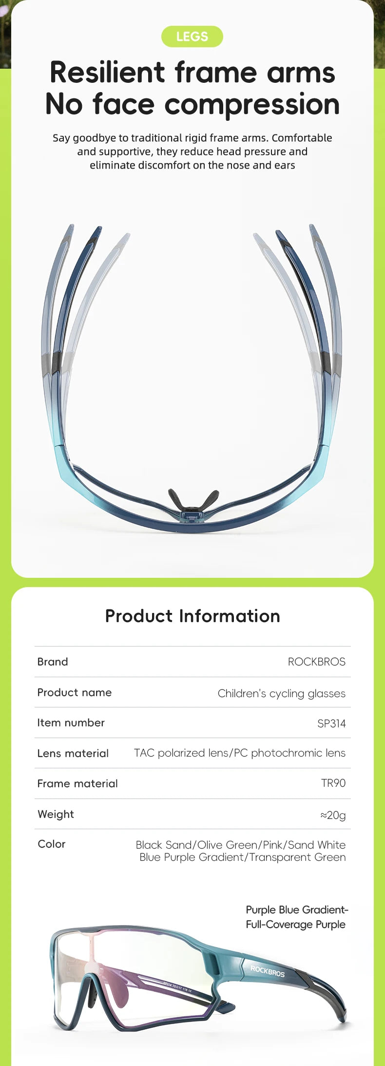 ROCKBROS lunettes de soleil enfants filles garçons lunettes polarisées/photochromiques enfants lunettes Protection UV lunettes lunettes