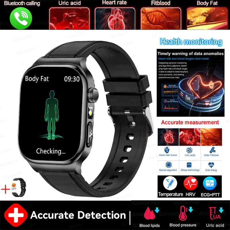 2025 nouvelle montre intelligente 2.04 pouces écran acide urique lipides sanguins composition corporelle cinq détecteurs 650mAh sport HD appel montre intelligente