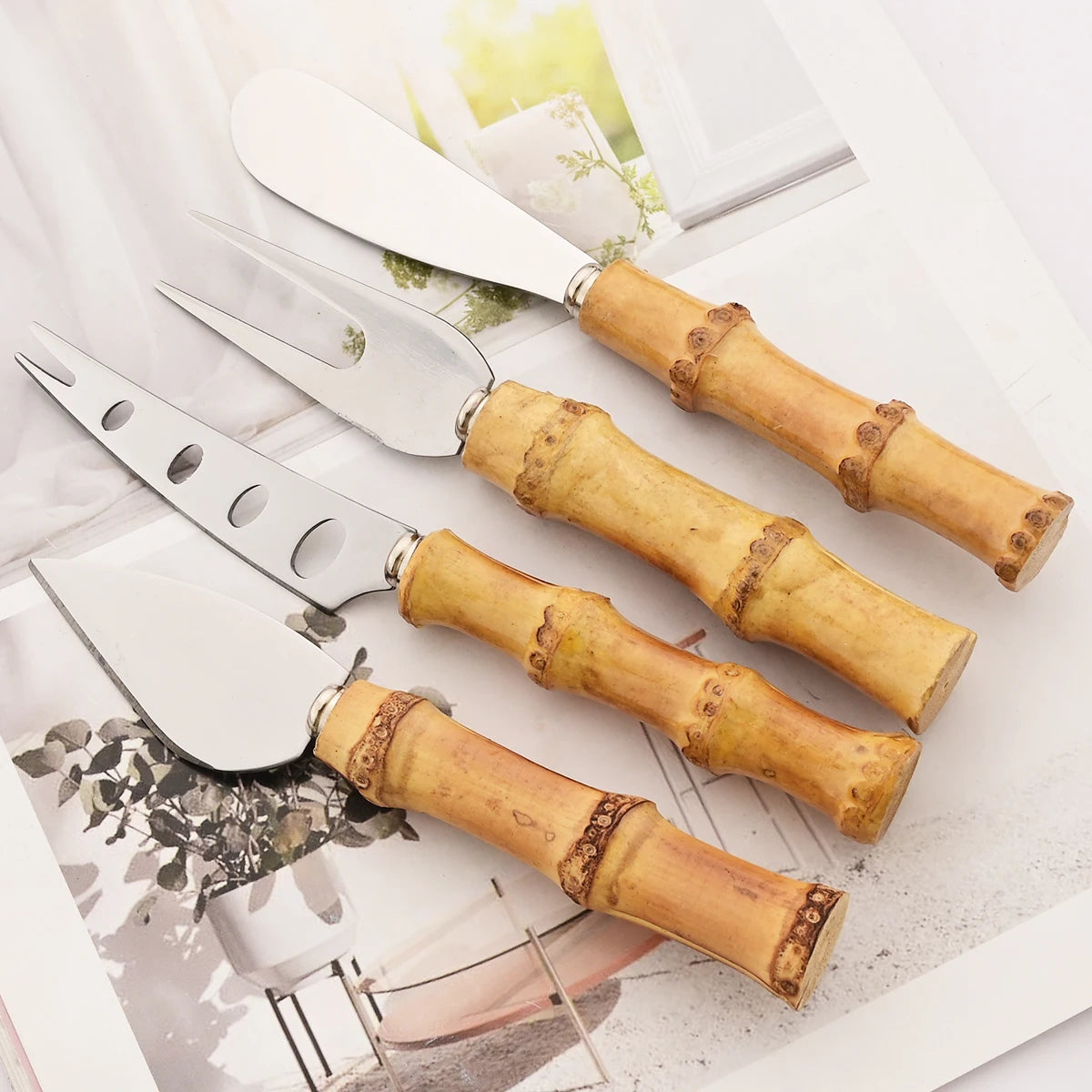 Ensemble de couteaux à fromage en bambou, couverts à fromage, trancheur de fromage en acier inoxydable, Mini couteau couteau à beurre, spatule fourchette outils de cuisine