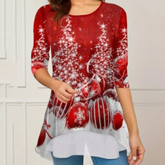 Arbre de noël femmes t-shirt mode col rond à manches longues hauts chemises impression 3D décontracté Harajuku femme grande taille vêtements