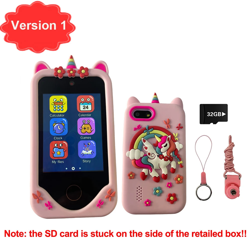 Jouets éducatifs pour téléphone pour enfants, 18 jeux, jouet Musical, caméra Selfie Mobile pour bébé avec carte TF 32G, jouets pour enfants, cadeaux d'anniversaire