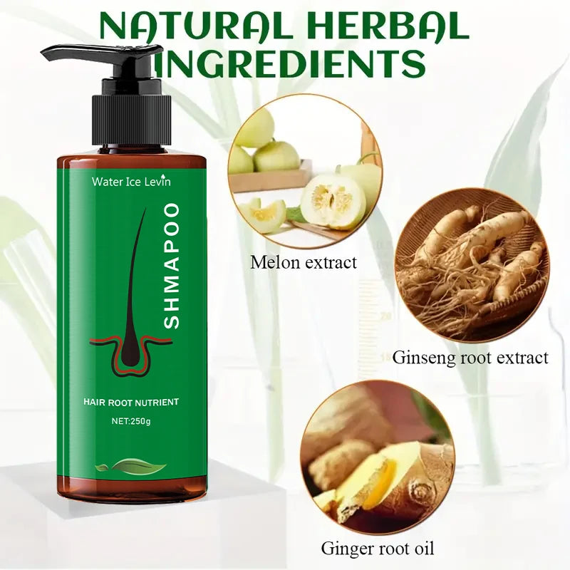 Shampoing nutritionnel racine 250g, adapté aux types de cheveux normaux de formule hydratante, soins capillaires quotidiens, conception de bouteille lisse, ingrédients naturels