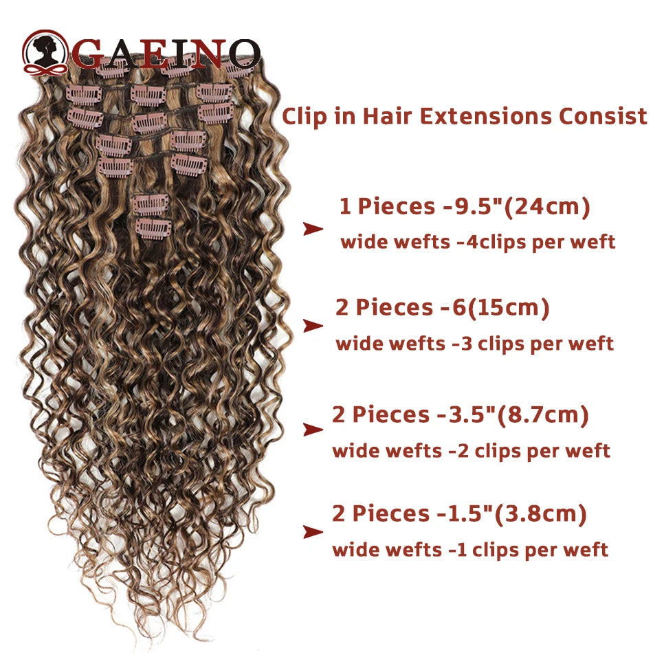 Clip de vague d'eau dans les Extensions de cheveux vrais cheveux humains 7 pièces/ensemble châtain et blond bronzé met en évidence pince bouclée sur les Extensions de cheveux