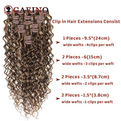 Clip de vague d'eau dans les Extensions de cheveux vrais cheveux humains 7 pièces/ensemble châtain et blond bronzé met en évidence pince bouclée sur les Extensions de cheveux