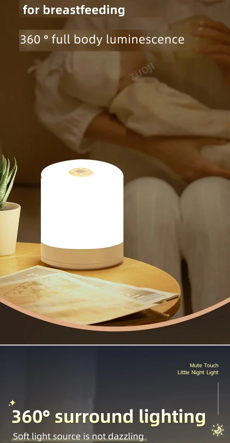 Veilleuse LED à capteur tactile pour enfants, lumière à intensité variable en continu, à côté de la lampe, chargement USB, lampe de table, veilleuse pour bébé, chambre à coucher