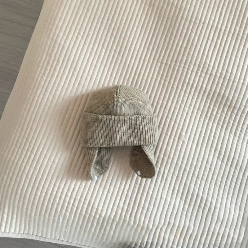 Bonnet en tricot coréen pour bébé, bonnets solides pour enfants, bonnet pour enfants, bonnets de protection des oreilles pour filles et garçons, automne et hiver