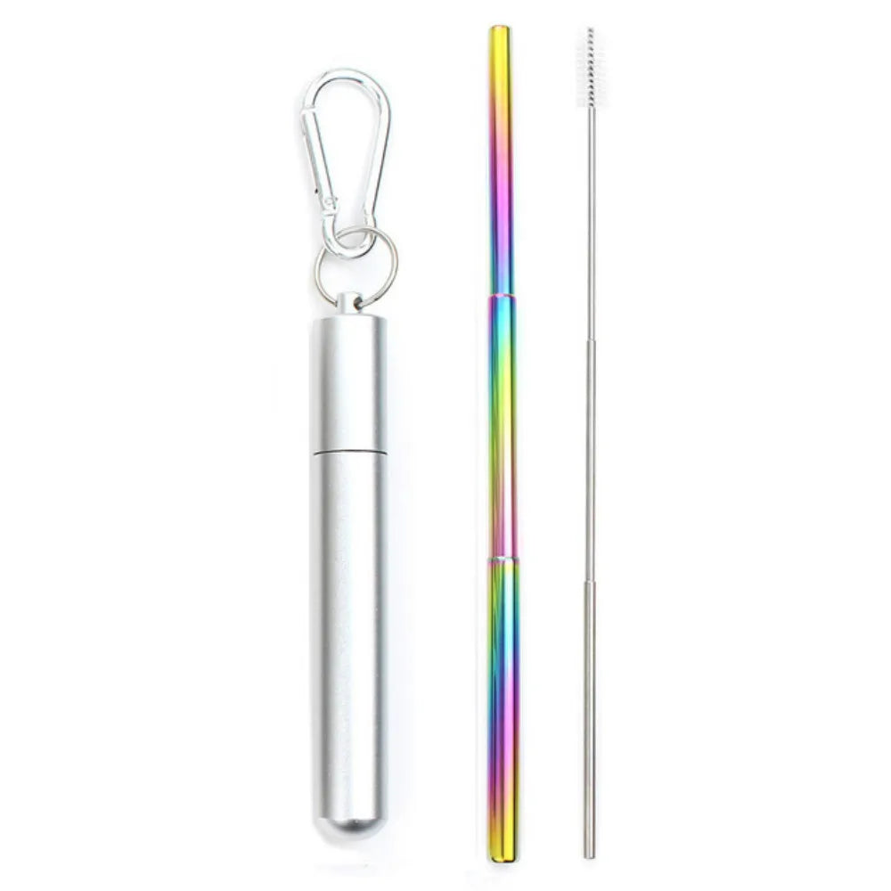 Paille Télescopique Réutilisable en Acier Inoxydable 304, Paille D.lique avec Brosse pour Livres, Ensemble de Pailles à Boire Portables pour Voyage avec Étui