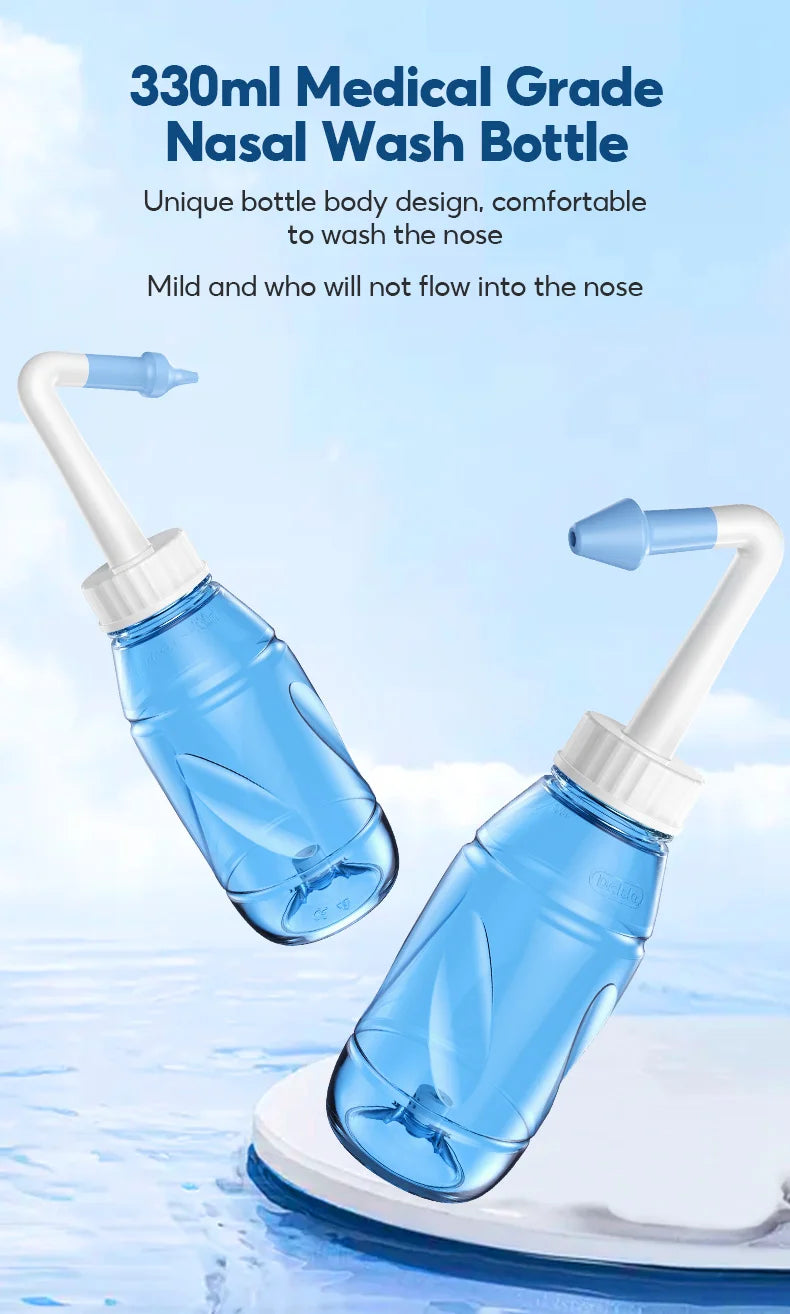 Nasal cleaner for sinusitis, nasal wash, for adults and children, allergic rhinitis treatment, nasal irrigator, neti pot, nasal cleaning tool, 330ml