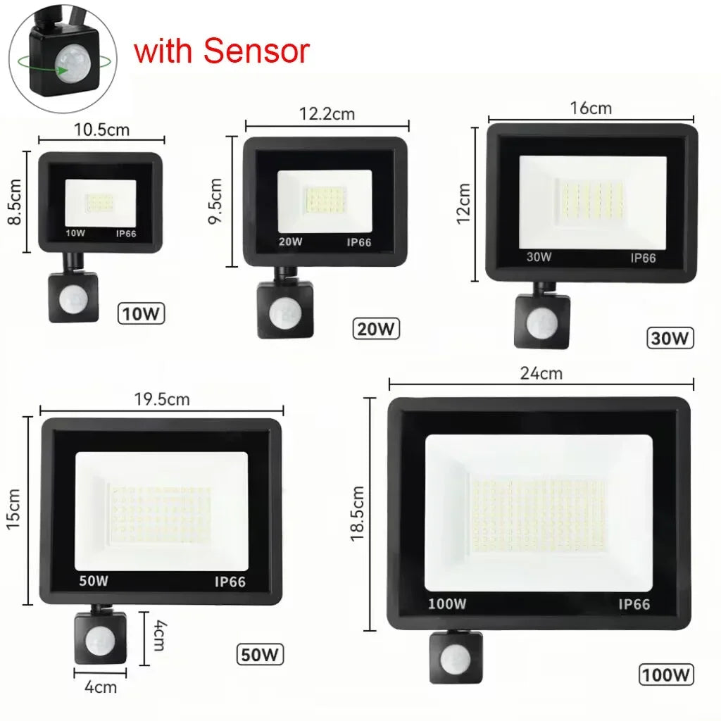 Waterproof LED floodlights, outdoor spotlights, 220V LED floodlights, 100W, 50W, 30W, 20W, 10W, for garden, garage, street, wall light