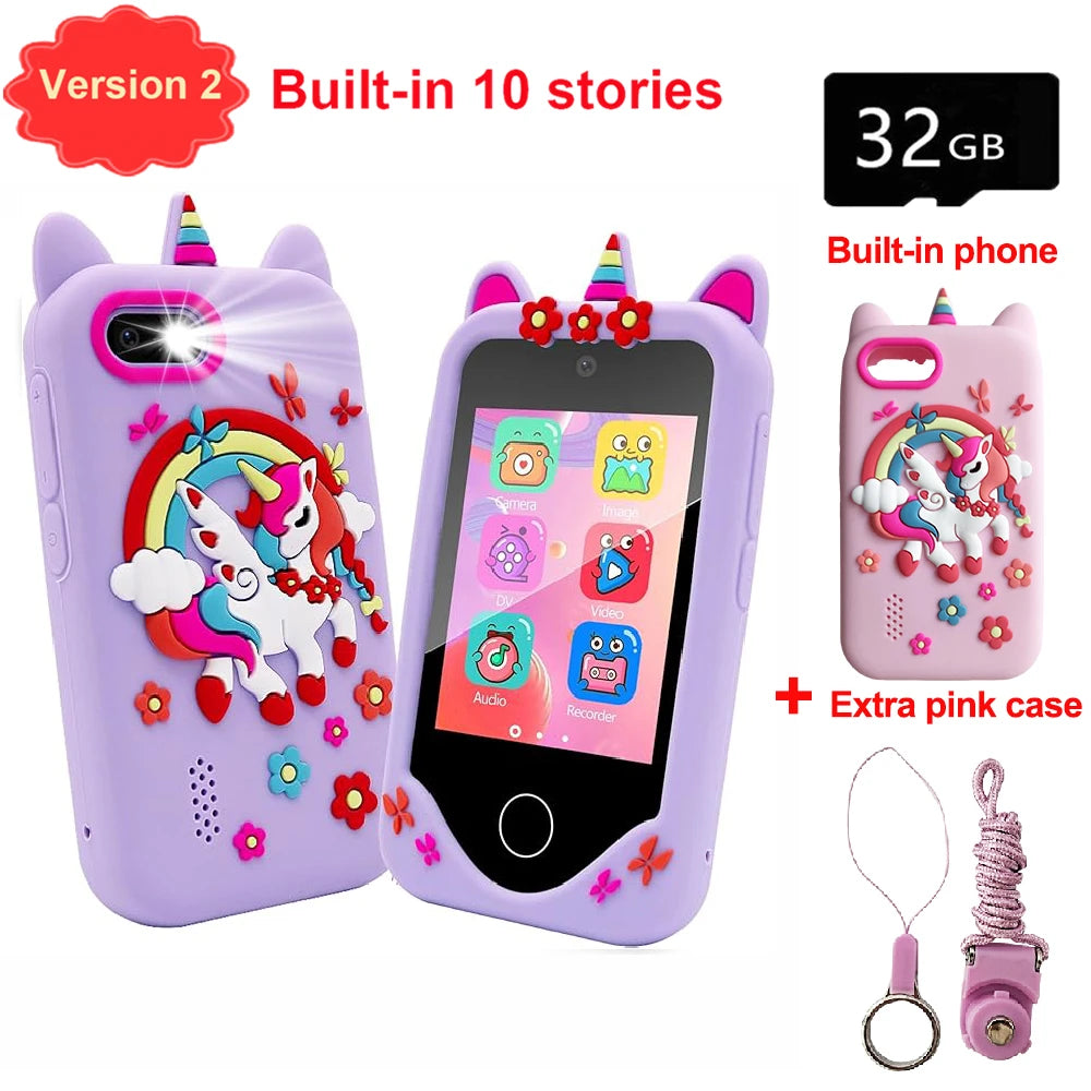 Jouets éducatifs pour téléphone pour enfants, 18 jeux, jouet Musical, caméra Selfie Mobile pour bébé avec carte TF 32G, jouets pour enfants, cadeaux d'anniversaire