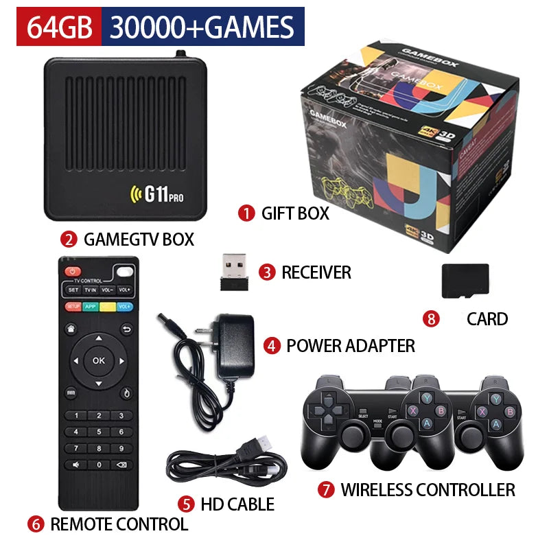 G11 Pro Game Box 4K HD TV Game Stick Console de jeu vidéo 128G intégré 40000 jeux rétro lecteur de jeu Portable manette de jeu sans fil
