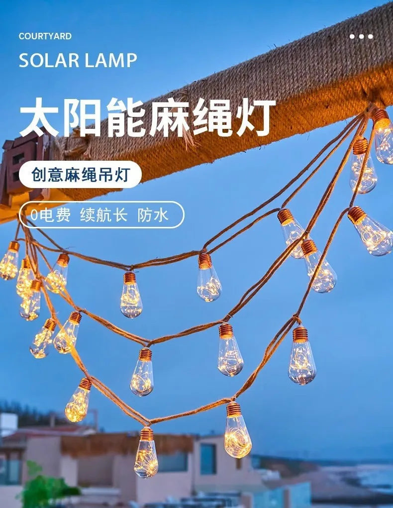 Solar-powered outdoor string lights, 7m, 16 bulbs, waterproof garden lights for patio, fence, path, yard, porch, railing, bar, Christmas decoration