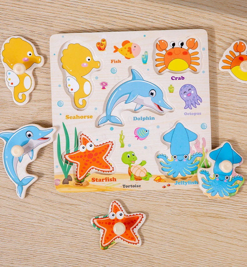 Jouets Montessori pour bébé, Puzzle 3d en bois, dessin animé, Intelligence animale, jouets éducatifs d'apprentissage précoce pour enfants