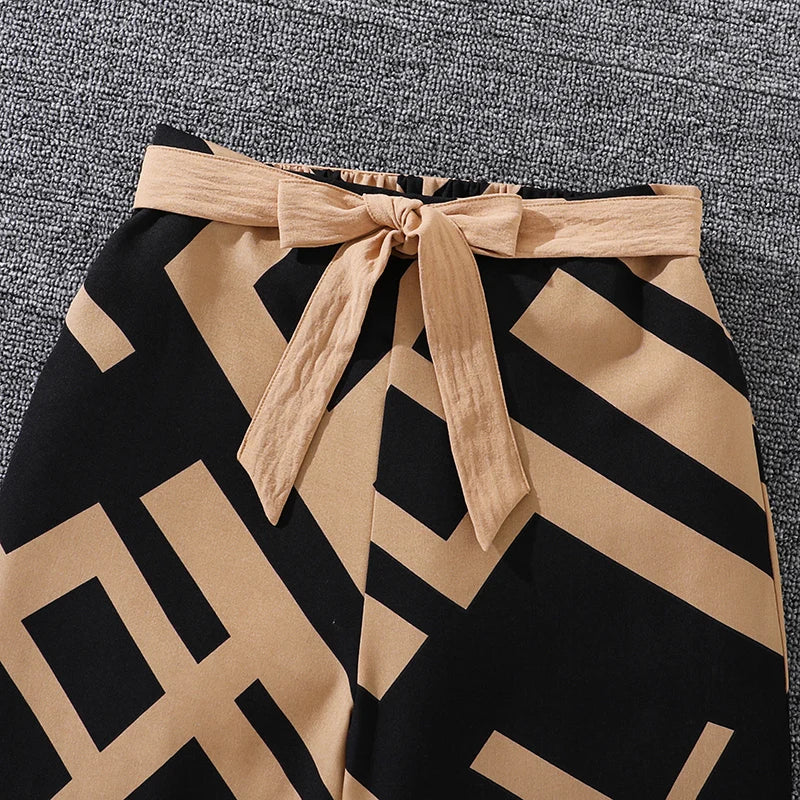 Ensembles de vêtements pour enfants pour filles, kaki, épaules dénudées, haut à manches longues et pantalon imprimé à rayures, costumes pour enfants de Style station d'été OOTD