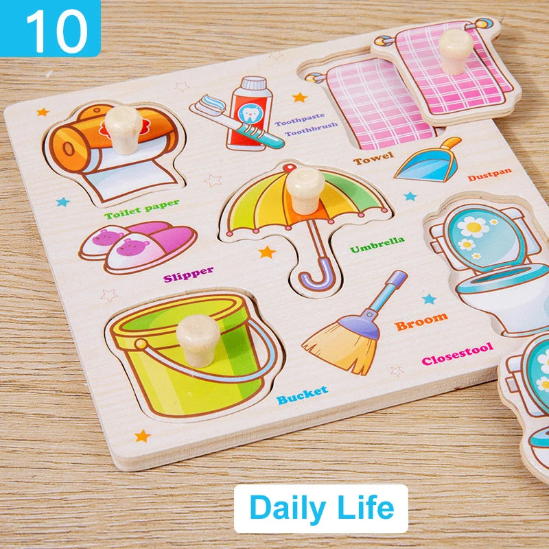Jouets Montessori pour bébé, Puzzle 3d en bois, dessin animé, Intelligence animale, jouets éducatifs d'apprentissage précoce pour enfants