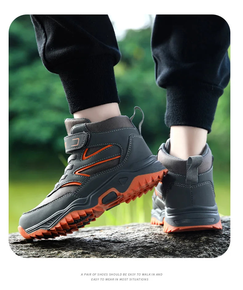 Chaussures de sport antidérapantes en cuir pour enfants, baskets de course respirantes, noires, à la mode, de randonnée, taille 29-40, nouvelle collection