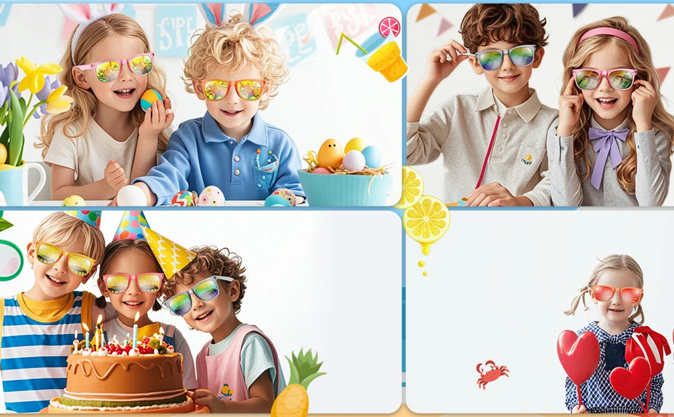 8 - 64pcs enfants lunettes de soleil cadeau de fête en vrac pour les enfants de 3 - 12 ans, lunettes de soleil translucides néon avec Protection UV 400, Pool birthday party Supplies Gift Bag pad