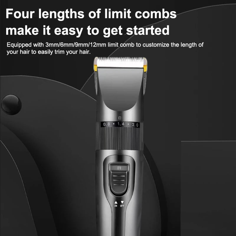 Professional electric hair clipper for men, ceramic blade, low noise home trimmer, USB charger, men's hair cutting tools