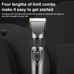 Professional electric hair clipper for men, ceramic blade, low noise home trimmer, USB charger, men's hair cutting tools