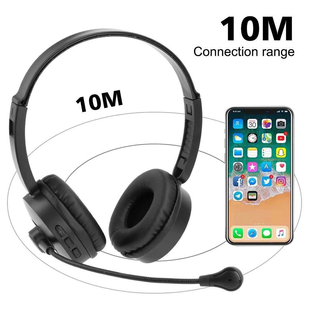 Casque sans fil Bluetooth 5.0 avec microphone antibruit, idéal pour les conducteurs de camion, les bureaux, les travaux sur le centre d'appels