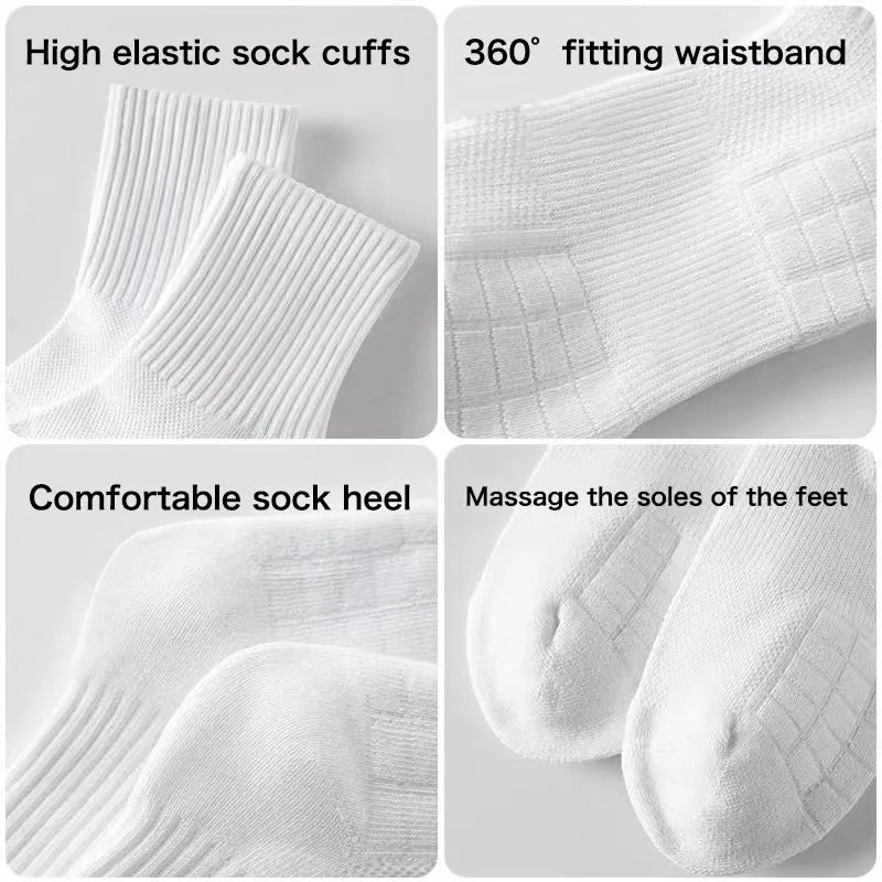 3 pairs of mid-calf sports socks with towel soles for all seasons, solid color, deodorizing, sweat-absorbing and breathable; black mid-calf socks, shock-absorbing and heel-protecting.