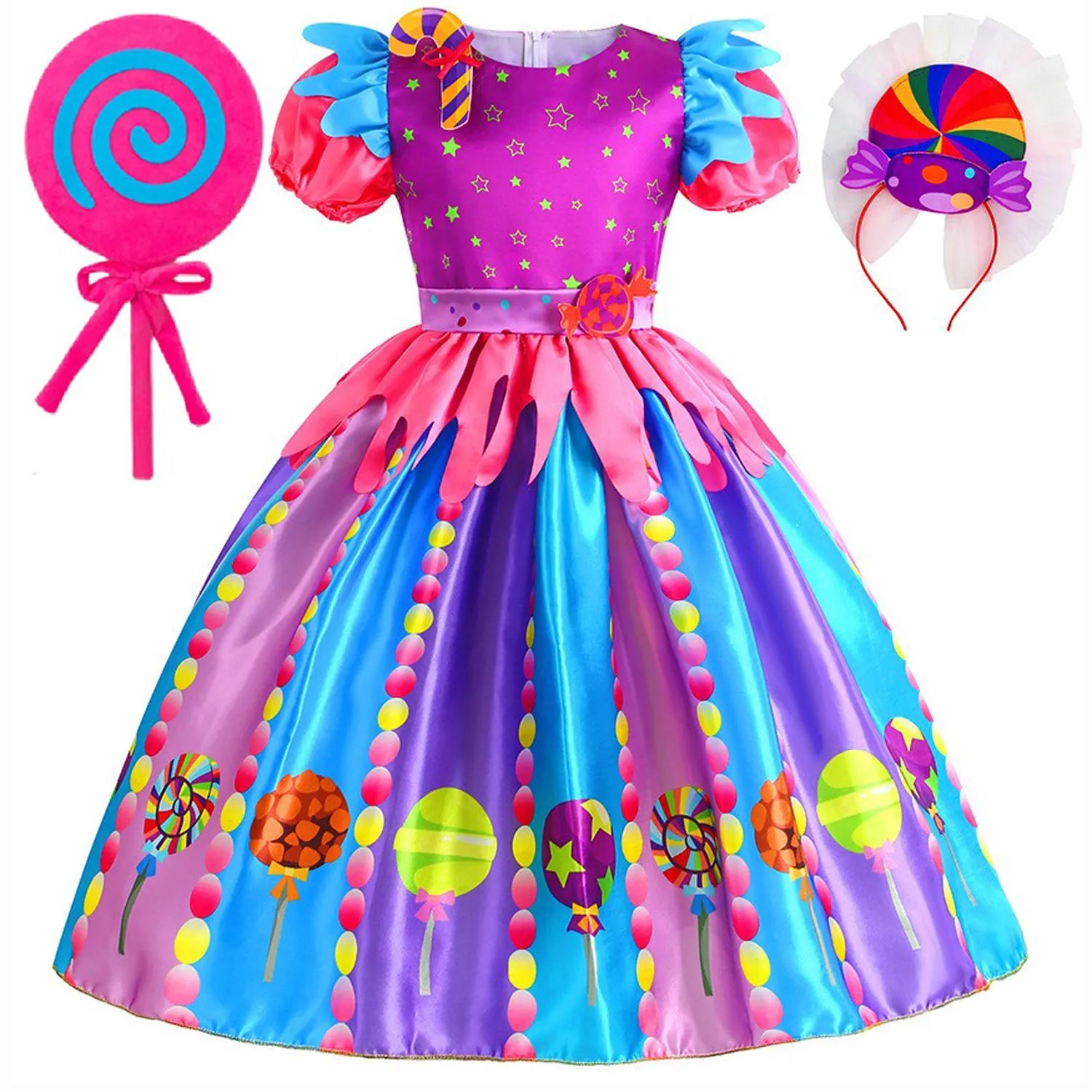 Robe sucette sucette pour filles, costume de carnaval, costume d'anniversaire pour petits enfants, tutu arc-en-ciel de paupières, vêtements de mariage pour enfants, bonbons doux, nouveau