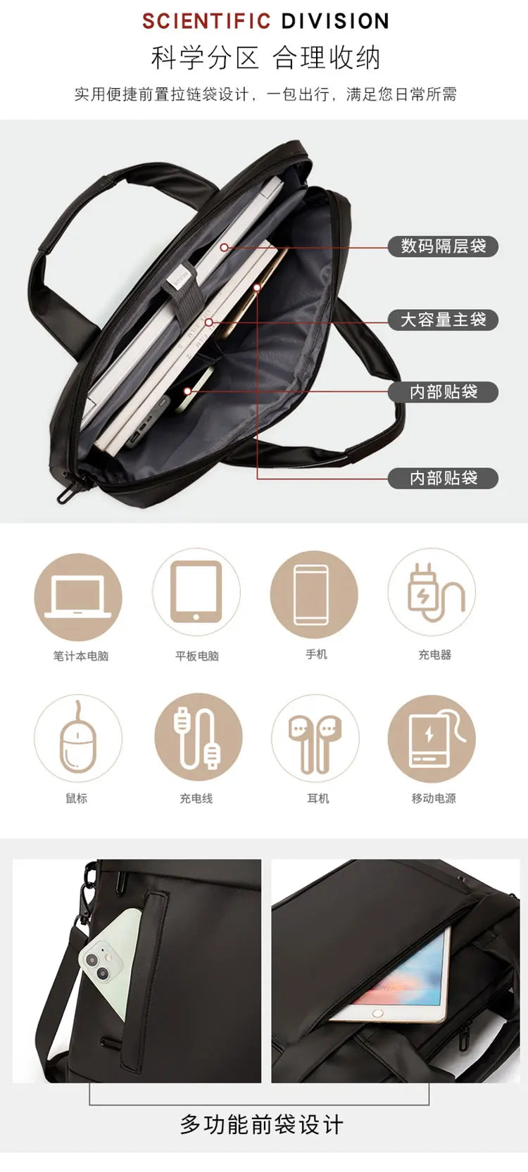 Sac pour ordinateur portable 15,6 pouces pour vêtements de travail quotidiens et sac à main de travail pour hommes et femmes