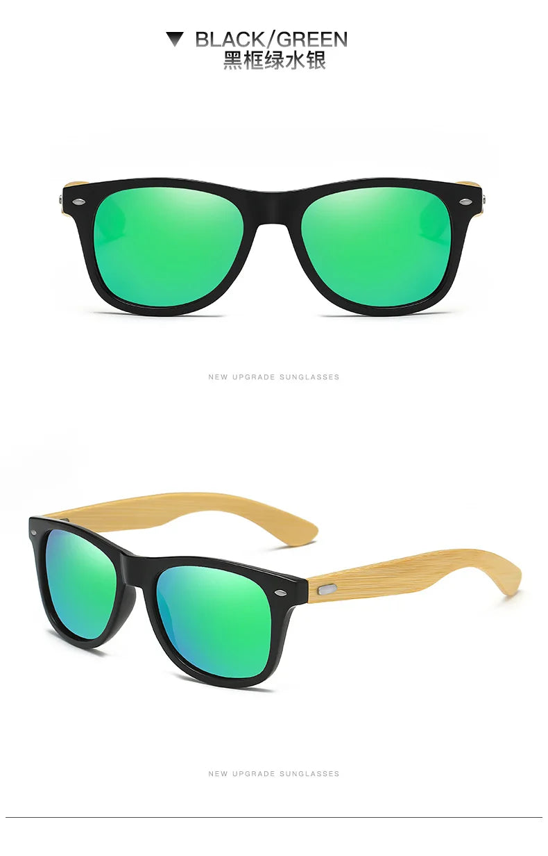 Lunettes de soleil en bois de bambou pour hommes et femmes, classiques, Non polarisées, UV400, Vintage, pour la conduite, noires, pour la pêche, UV400