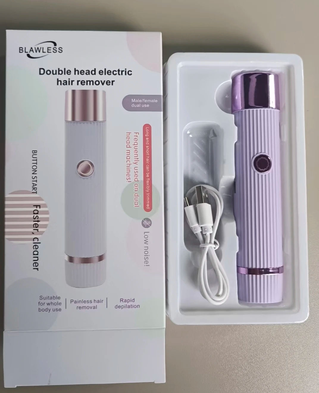 Electric shaver for women, waterproof shaver for wet and dry hair, 2-in-1 double head, double bikini trimmer, hair clipper, detachable head