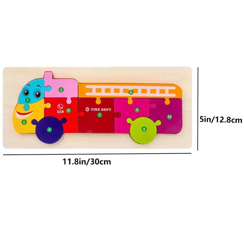 Puzzles en bois pour enfants, puzzle de chiffres, puzzles de dinosaures et animaux, trafic, jouets de puzzle de personnages pour garçon et fille, cadeau idéal, 1-6