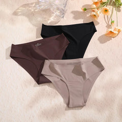 3 pièces/ensemble femmes culottes Sexy sans couture sans Trace sous-vêtements taille basse slips 9 couleurs unies respirant intimes Lingerie Ultra mince