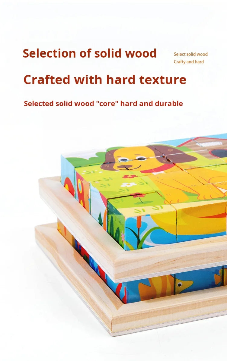 Puzzle en bois peint à Six côtés, blocs de construction tridimensionnels pour animaux de la circulation, jouet éducatif pour l'éducation précoce