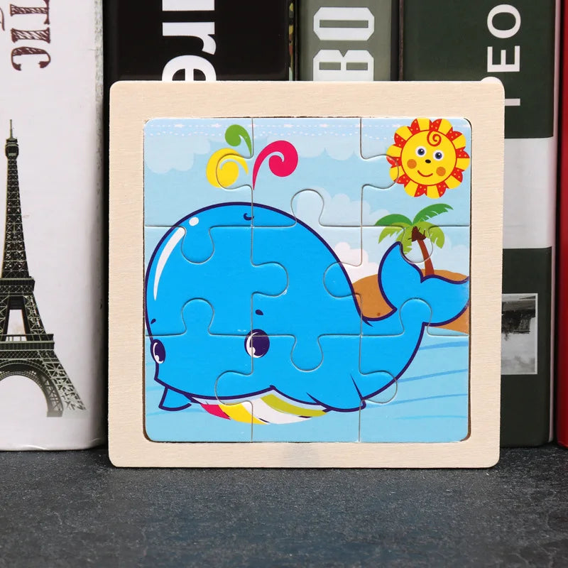 Puzzle 3D en bois pour enfants, bébé, dessin animé, animaux/trafic, jouet éducatif, jouet pour enfants, Puzzle en bois, petite taille 11x11CM
