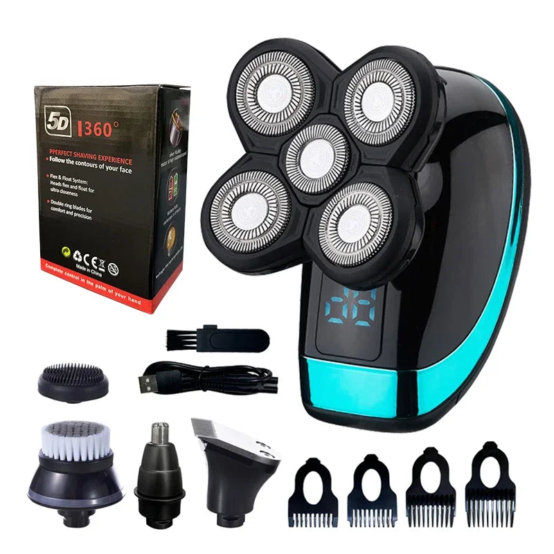 Rasoir électrique 5 en 1 pour hommes, Machine à raser Rechargeable, pour barbe, humide et sec, double usage, étanche, charge rapide