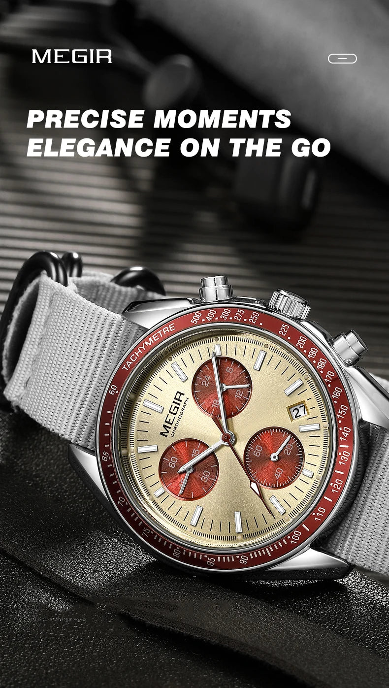 MEGIR montre à Quartz à trois yeux pour hommes bracelet tressé en Nylon étanche sport lumineux avec chronographe montre-bracelet de mode homme