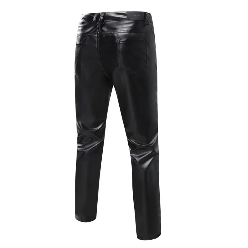 Pantalon en cuir PU pour hommes, Slim, à la mode, rouge, bleu, noir, gris, blanc, nouvelle collection 2024