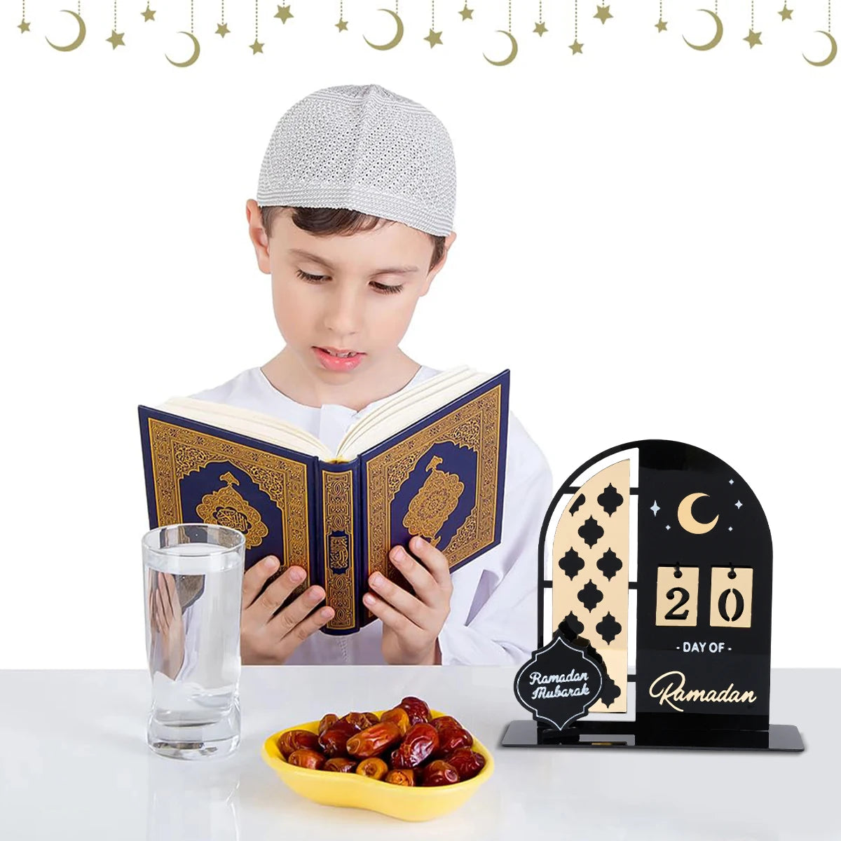Calendrier de compte à rebours en acrylique pour Ramadan, ornements, cadeaux Eid Mubarak, décor pour la maison, fournitures de fête musulmane islamique 2025 Kareem