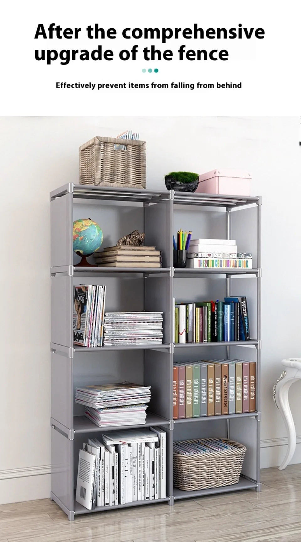 Simple storage shelf, multi-layered clutter storage shelf, bookcase organizer, easy assembly for bedroom or bookcase