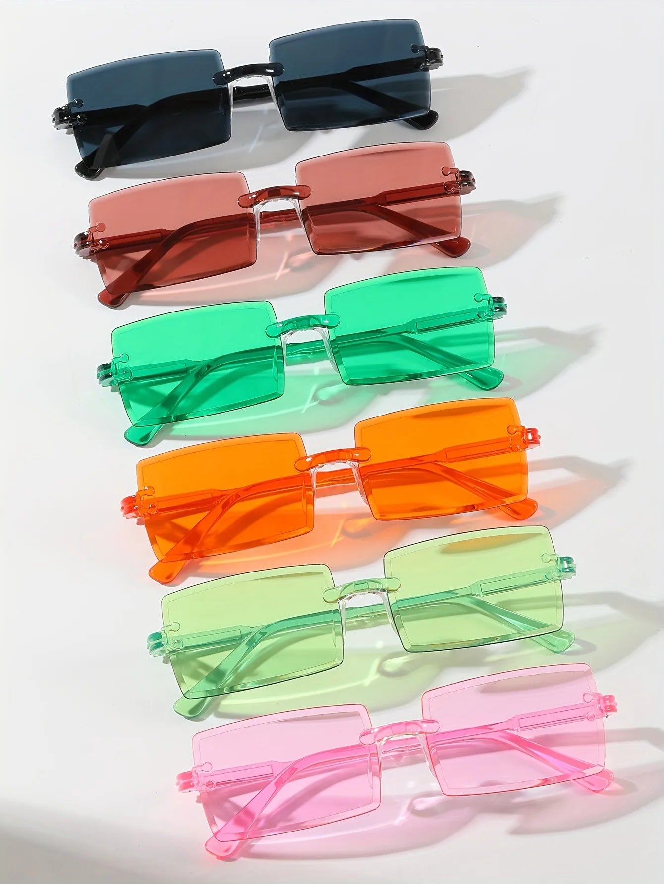 Lunettes de soleil rectangulaires pour femmes et hommes, 6 pièces, mignonnes, couleur bonbon, nuances décoratives, UV400