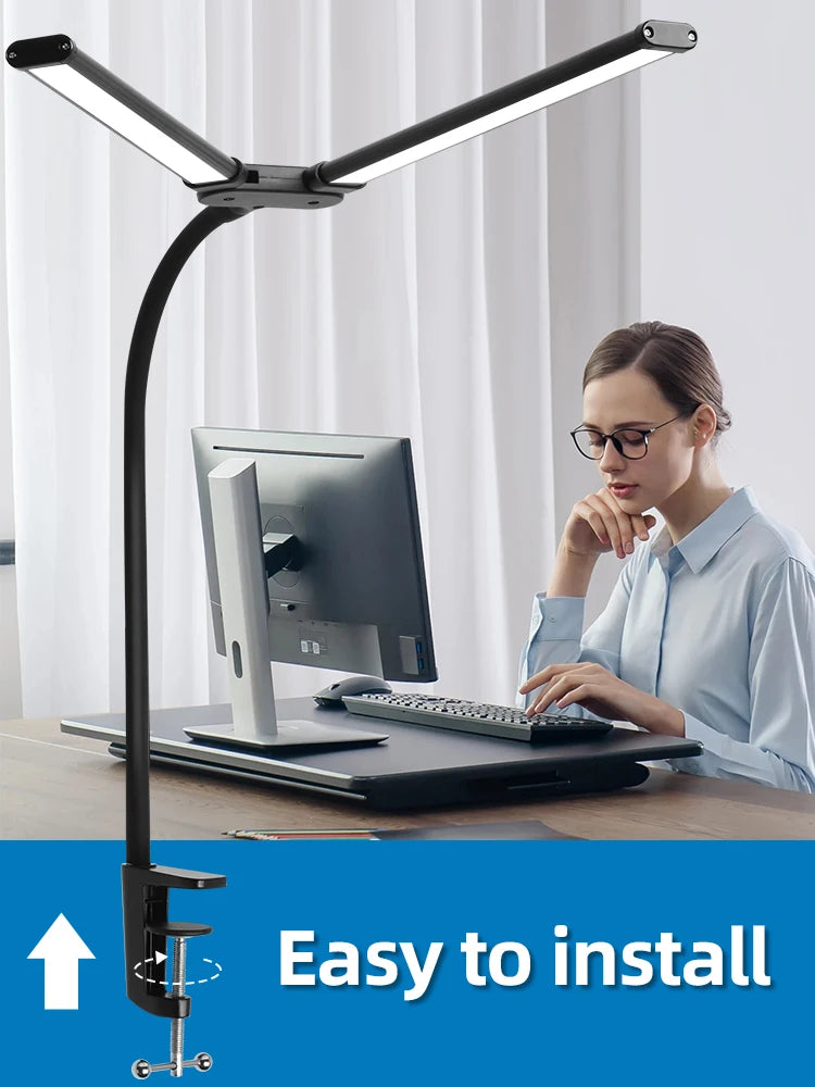 Lampes de bureau LED à double tête, lumière de moniteur d'ordinateur à intensité variable en continu, lampe de table USB pour étude de bureau, luminaire de lecture  lumiere bureau  lampe ecran ordinateur