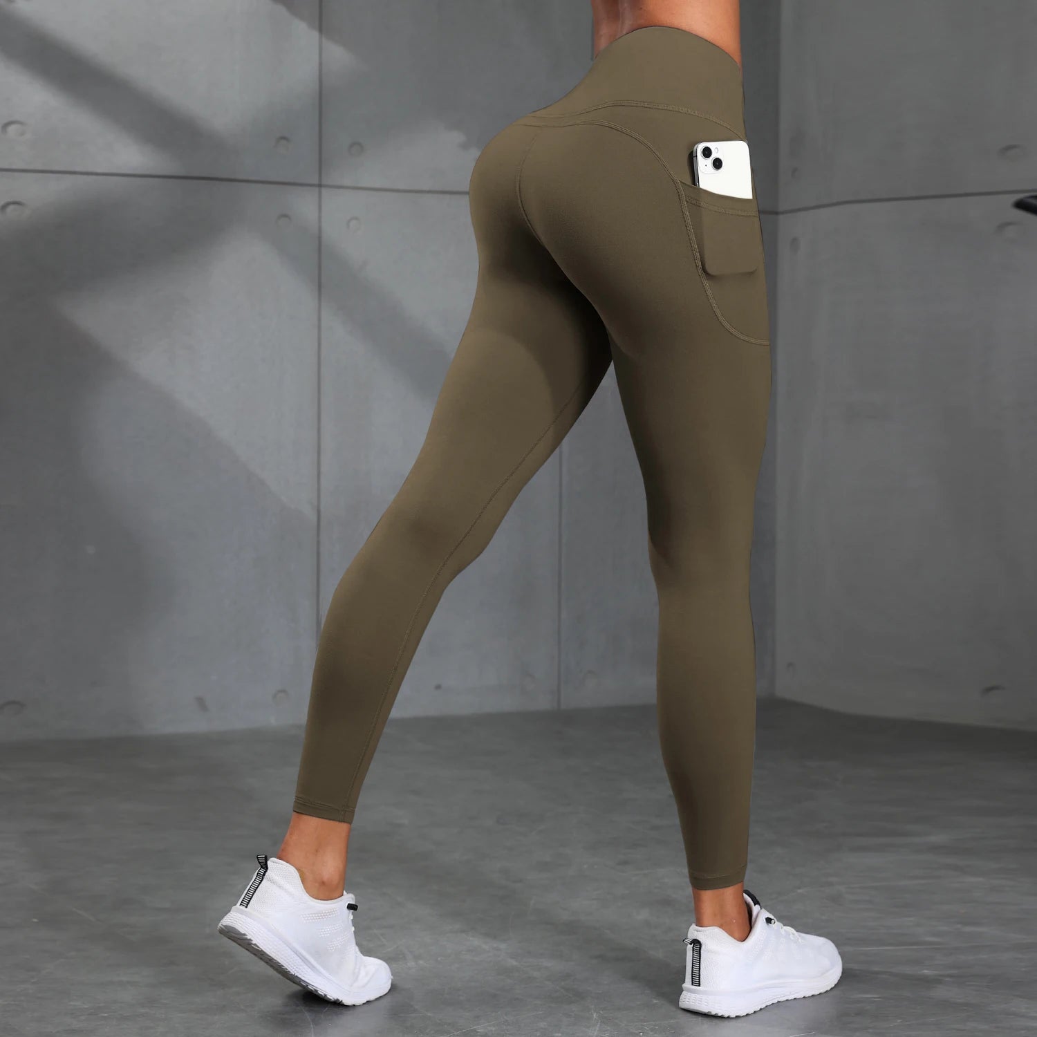 Pantalon de Yoga taille haute de couleur unie pour femmes, avec poches, Leggings de Compression pour le sport, le Fitness, la course à pied