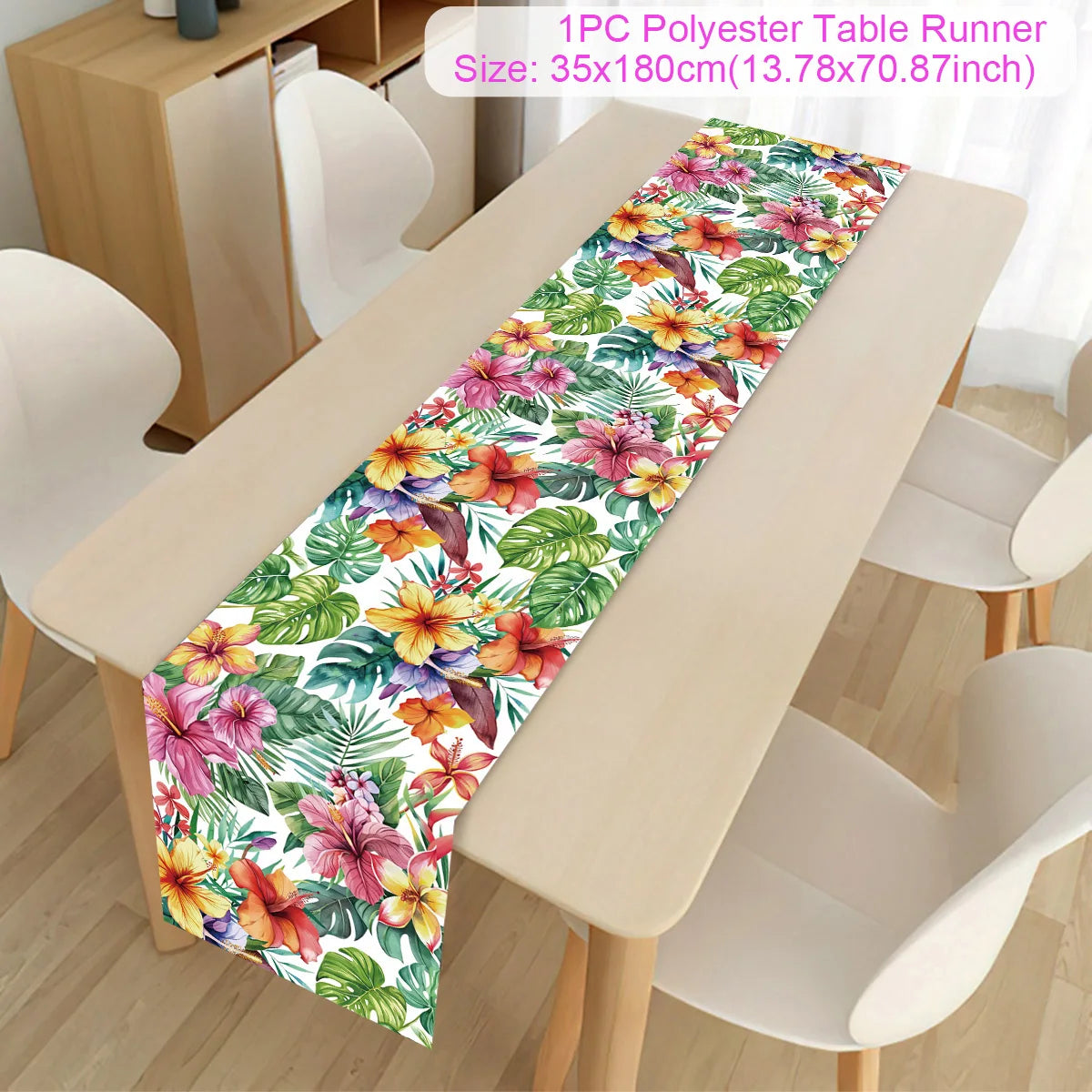 Summer Hawaiian Flower Table Runner, Flamingo Birthday Party Decor for Kids, Aloha Hawaii Tropical Party Supplies, Dining Table Decor