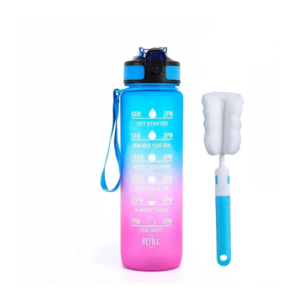 Bouteille d'eau potable de 32 oz avec fois pour boire et paille, motivation avec sangle de transport, étanche BPA et sans toxique