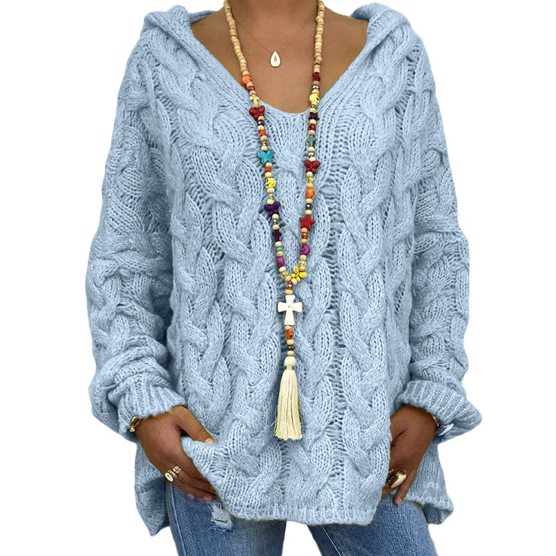 20 Colors Women's Loose Twist Knot Knitted Sweaters Autumn Winter Women's Hooded Knit Pullover Coats XXBLH-1058