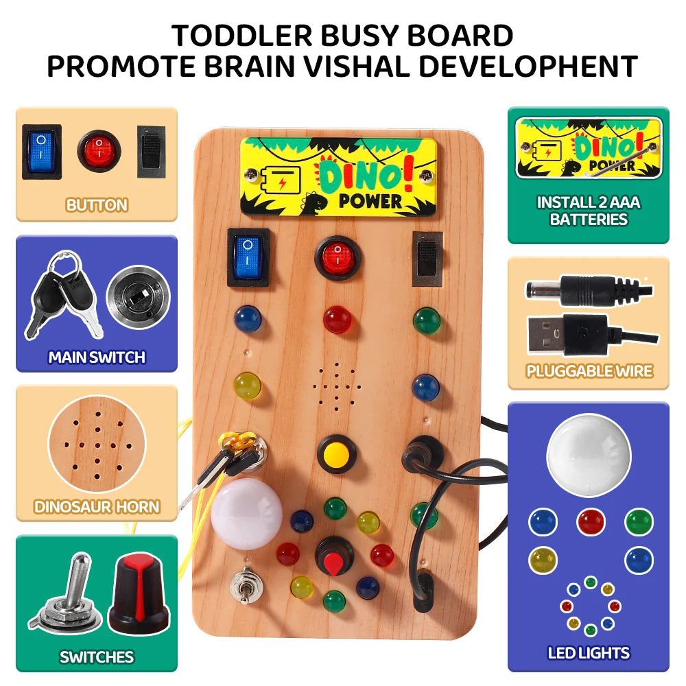 Planche occupée Montessori, jouets sensoriels avec interrupteur de lumière LED, planche de commande, activités de voyage, jeux pour enfants