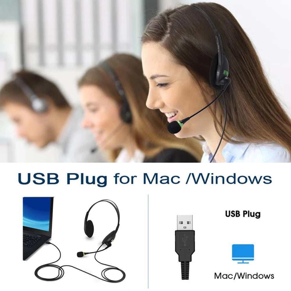 Casque USB avec microphone antibruit et contrôle du volume filaire 3.5mm casque téléphonique pour ordinateur portable PC Call Center Office