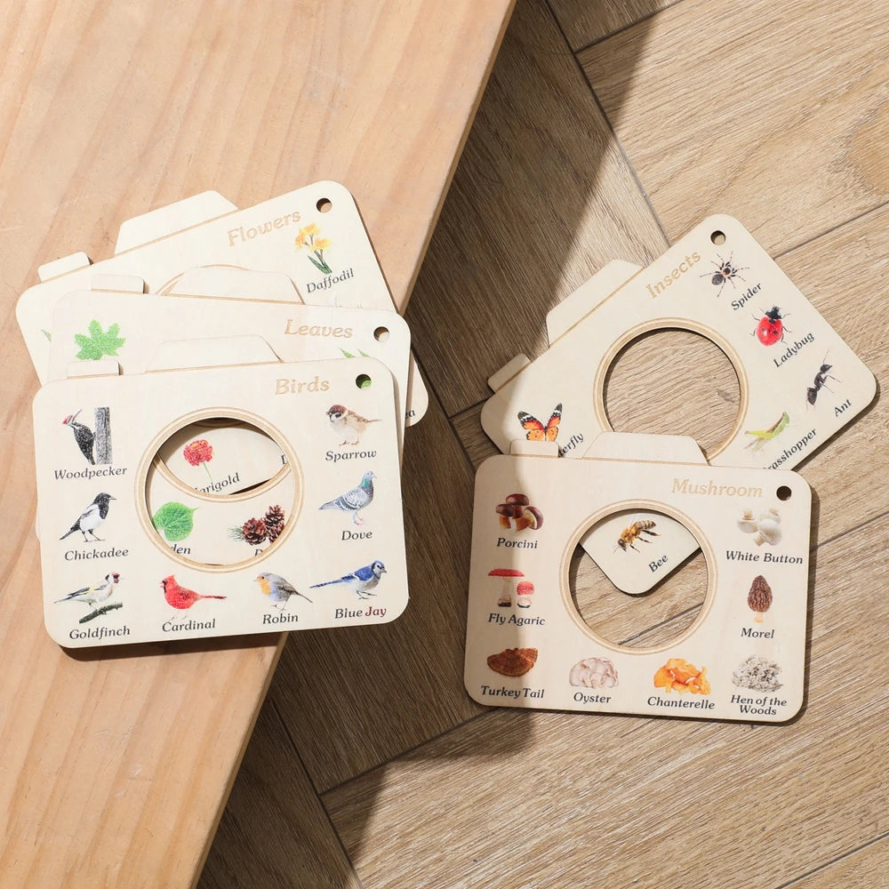 Livre en bois Montessori, jouets éducatifs, animaux d'extérieur, plantes, Puzzle cognitif, jouets pour enfants de 0 à 12 mois