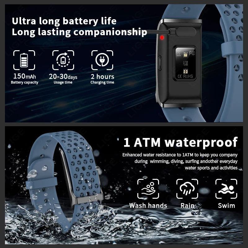 LIGE sans écran Bracelet intelligent fréquence cardiaque pression artérielle moniteur de sommeil podomètre sport Fitness Tracker hommes femmes Smartwatch 2025