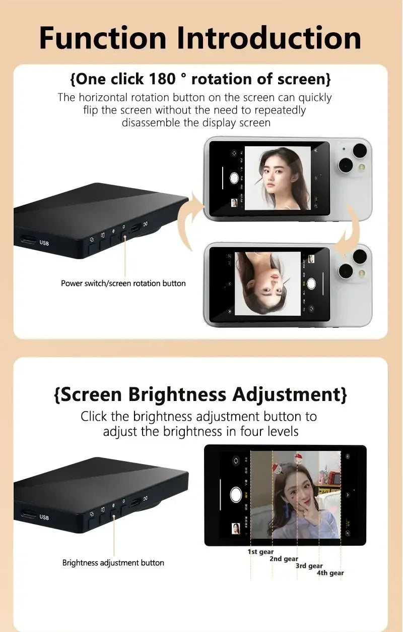 Écran de moniteur magnétique sans fil pour Smartphone Vlog, diffusion en direct, enregistrement vidéo, caméra arrière de téléphone, Selfie
