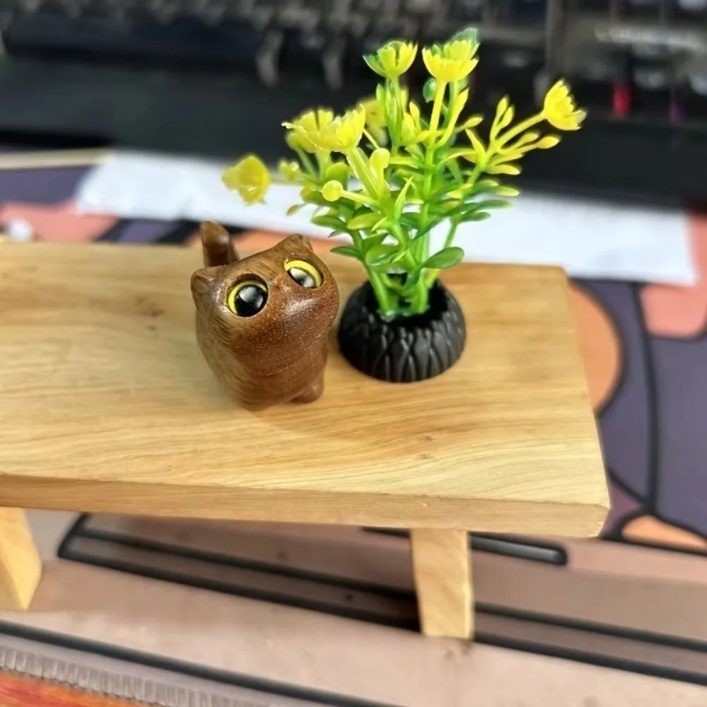 Cute handcrafted kitten figurine, miniature wooden cat, home decoration, cat event sculpture, souvenirs, home decor, ornament figurines